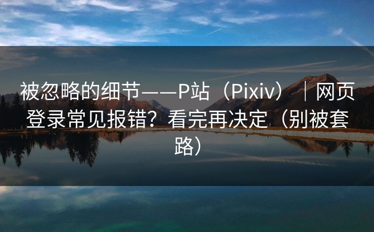 被忽略的细节——P站（Pixiv）｜网页登录常见报错？看完再决定（别被套路）