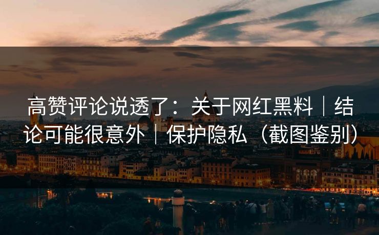 高赞评论说透了：关于网红黑料｜结论可能很意外｜保护隐私（截图鉴别）