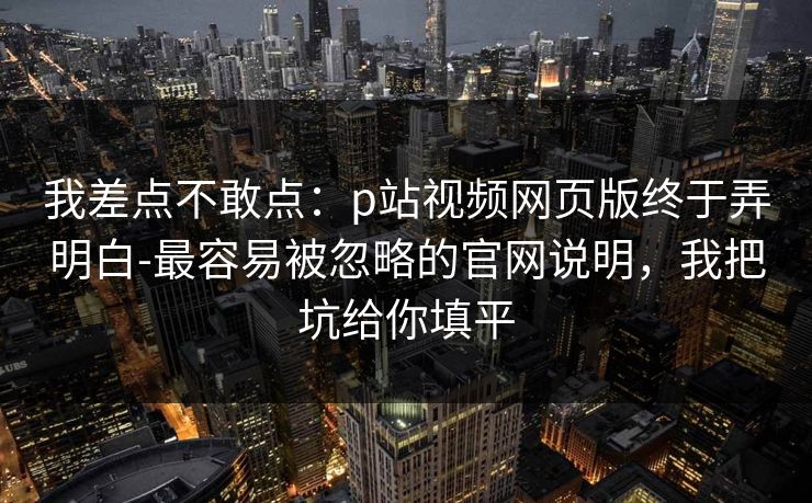 我差点不敢点：p站视频网页版终于弄明白-最容易被忽略的官网说明，我把坑给你填平