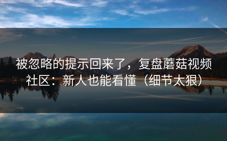 被忽略的提示回来了，复盘蘑菇视频社区：新人也能看懂（细节太狠）