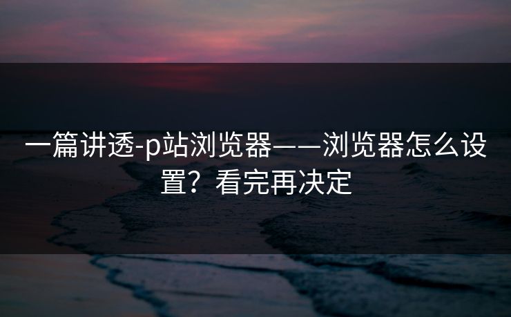 一篇讲透-p站浏览器——浏览器怎么设置？看完再决定