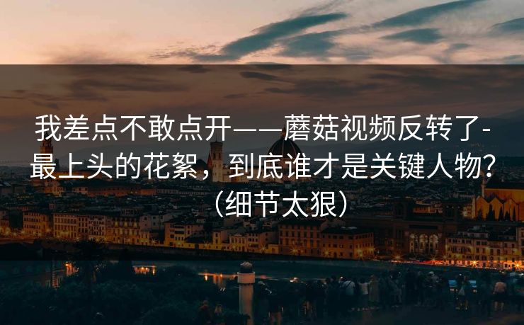 我差点不敢点开——蘑菇视频反转了-最上头的花絮，到底谁才是关键人物？（细节太狠）